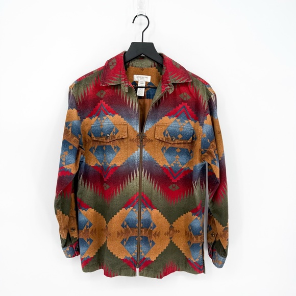 Jones New York Jackets & Blazers - Vintage Jones NY Sport Western Aztec 100% Cotton Full Zip Shirt Jacket Small